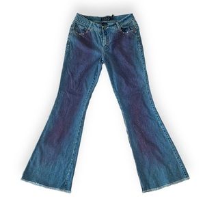 Y2K glitter rhinestone low-rise flare jeans, size 11/12.